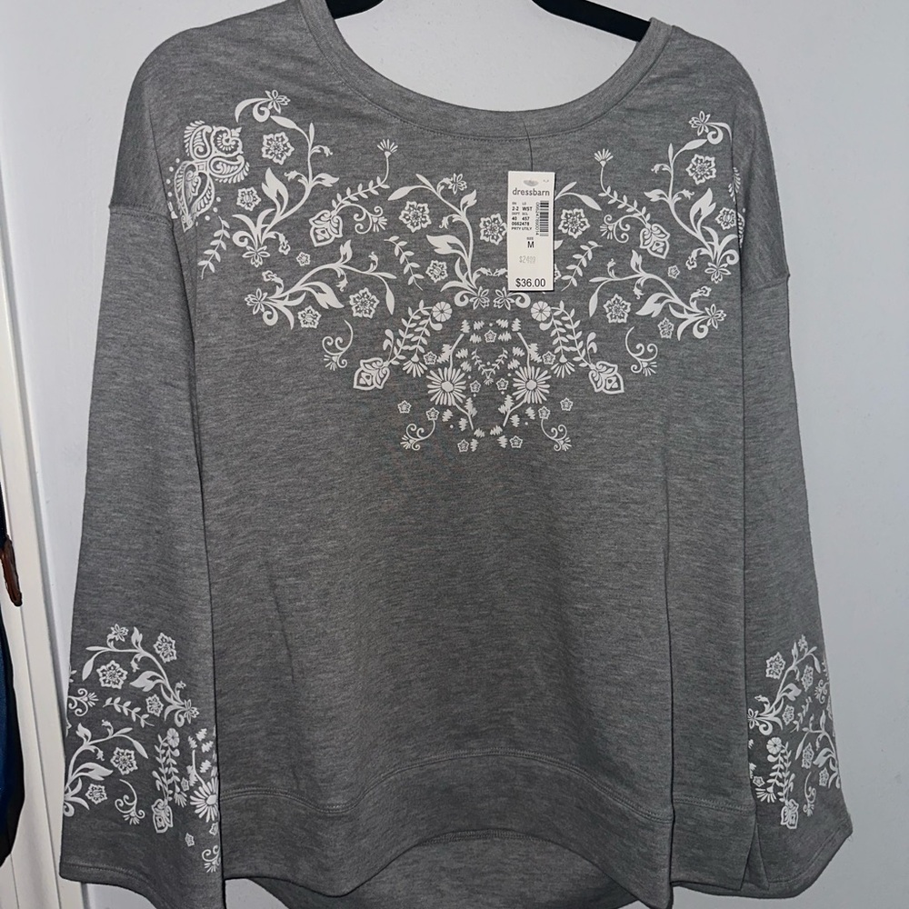 Westport Gray and White Floral Long Sleeve Top